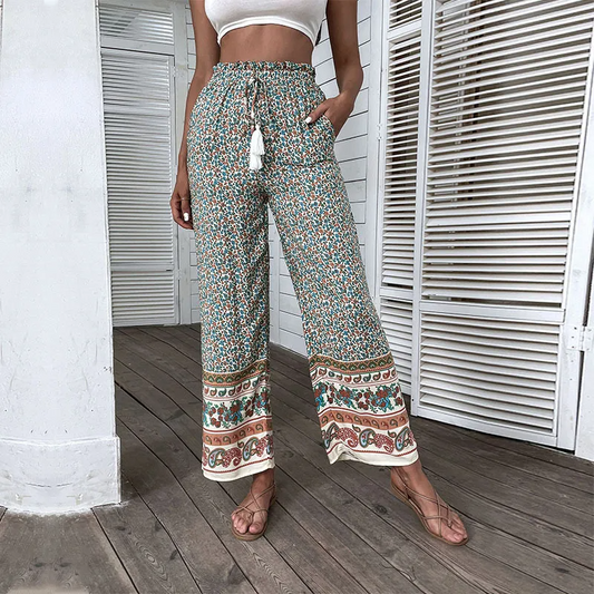 Lila High-Waisted Wide Leg Boho Print Pants wide leg pants Castello Clothing Line