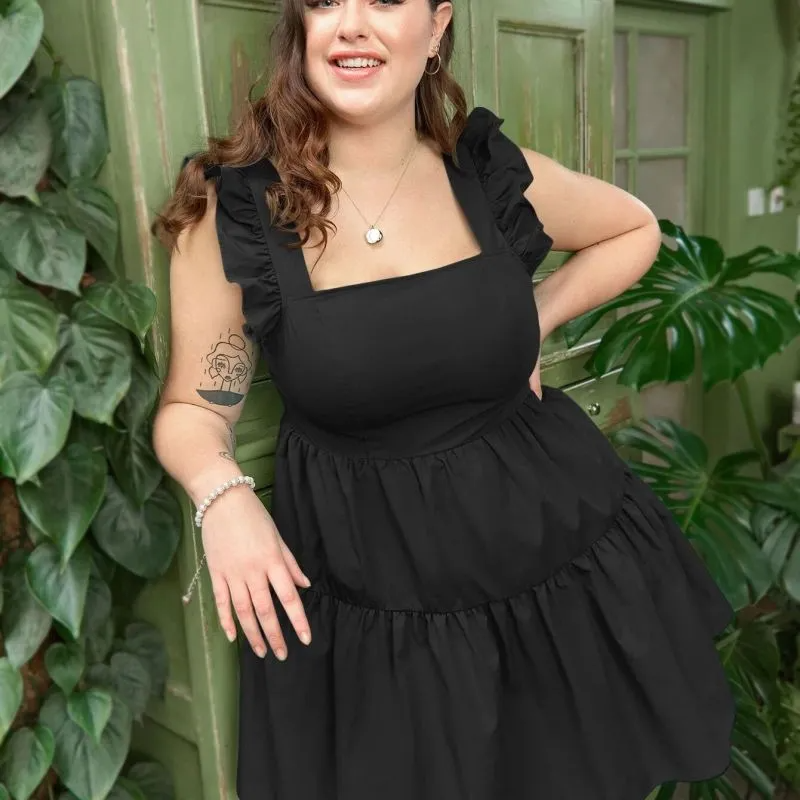 Valora Plus Size Ruffle Strap Tiered Babydoll Mini Dress Castello Clothing Line