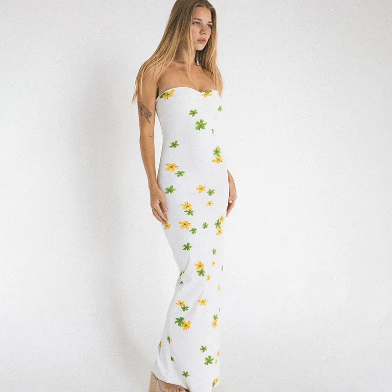 Isalyn Strapless Floral Sweetheart Maxi Dress maxi dress Castello Clothing Line