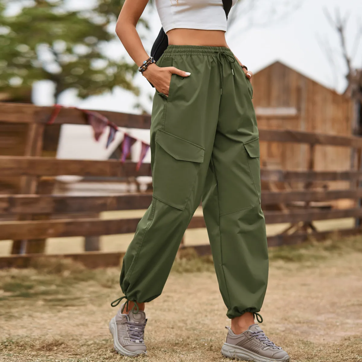 Livia High-Waist Relaxed Fit Cargo Utility Pants Castello Clothing Line