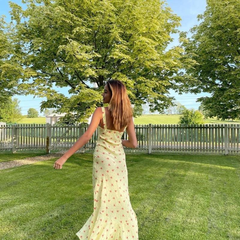 Floral Printed Chiffon Sleeveless Dress with Flowy Skirt  Castello Clothing Line   