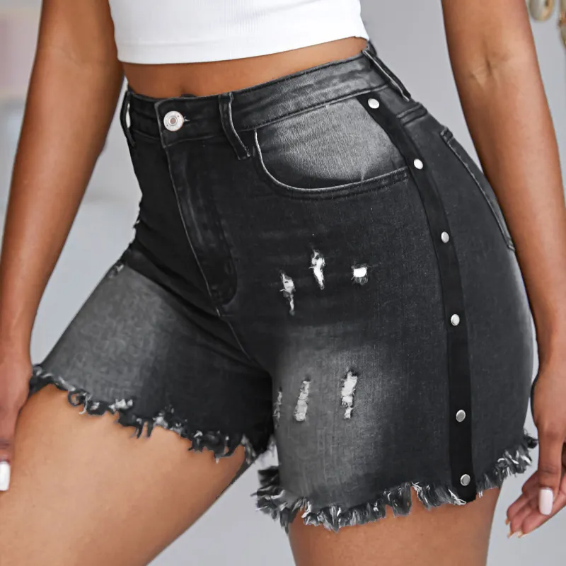 Frenzy Distressed High-Waist Denim Shorts  Castello Clothing Line   