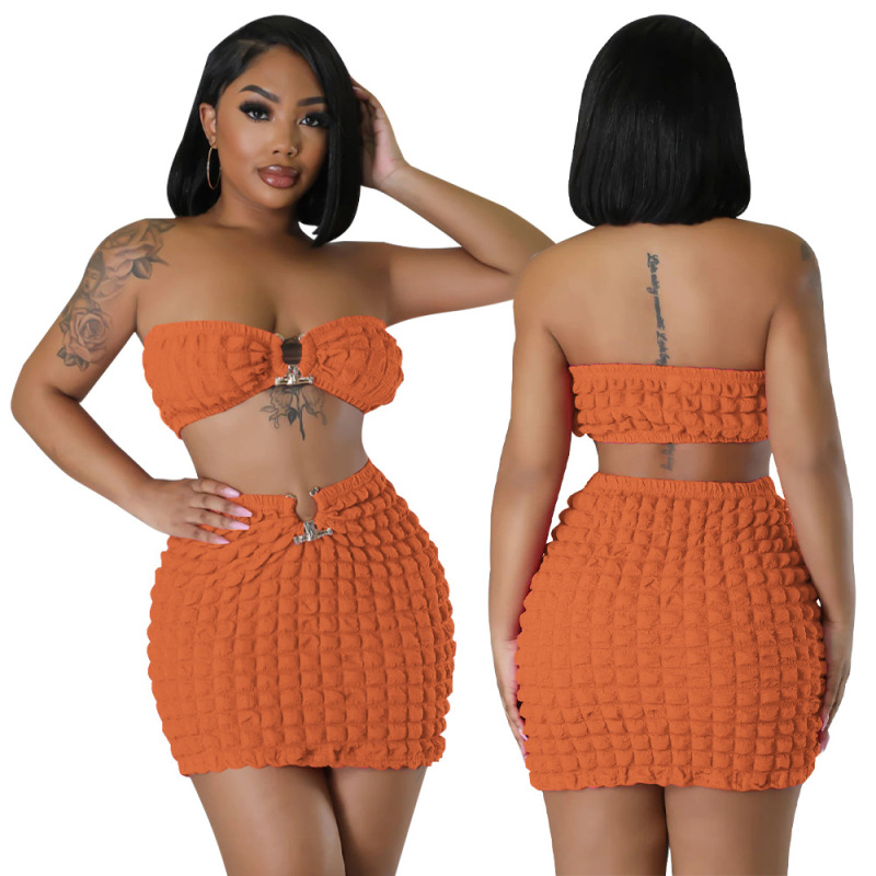 Bandeau Top & Mini Skirt Set - Slim Fit with Metal Buckle Detail  Castello Clothing Line   
