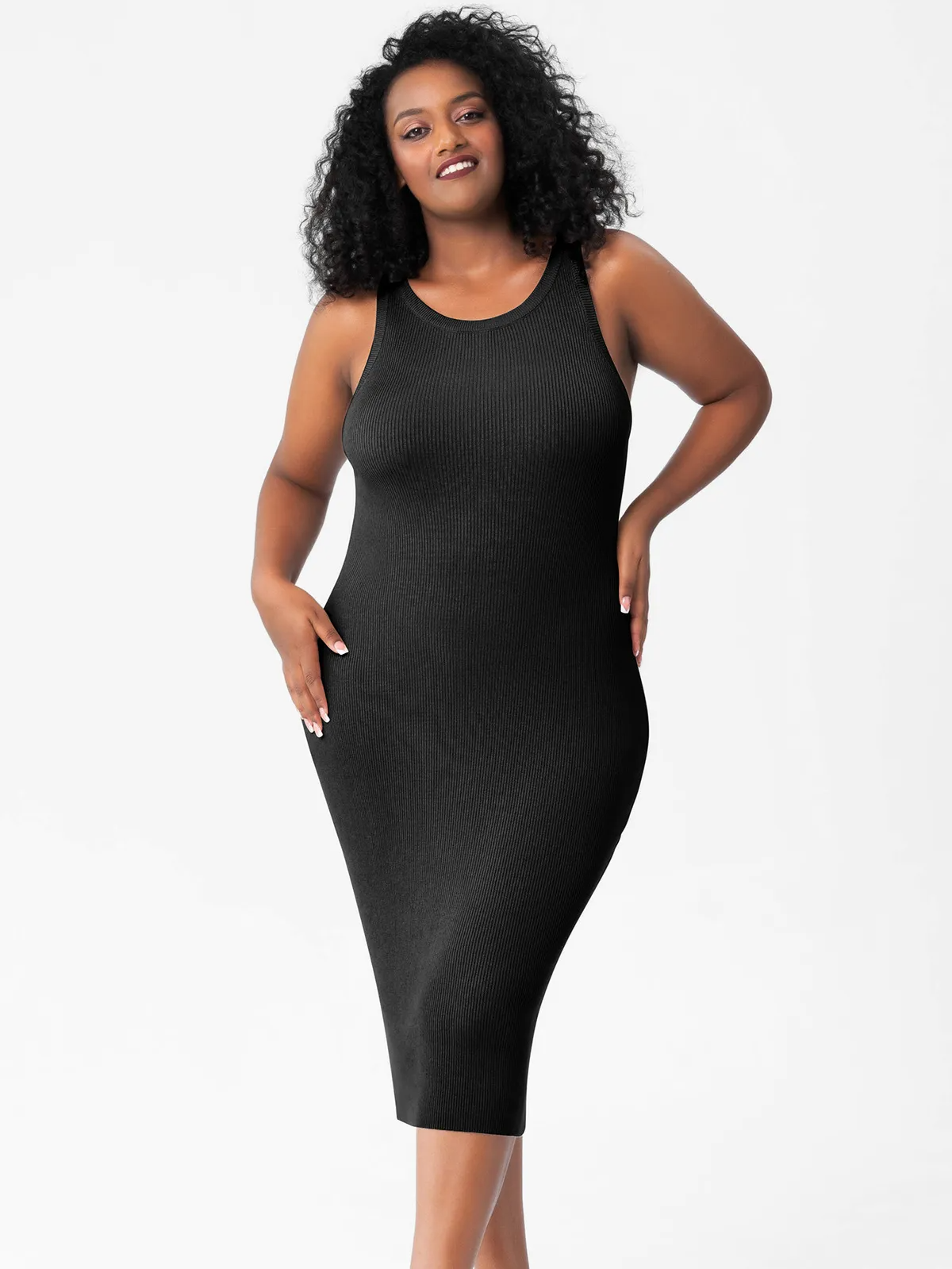 Lena Plus Size Sleeveless Ribbed Bodycon Midi Dress midi dress Castello Clothing Line