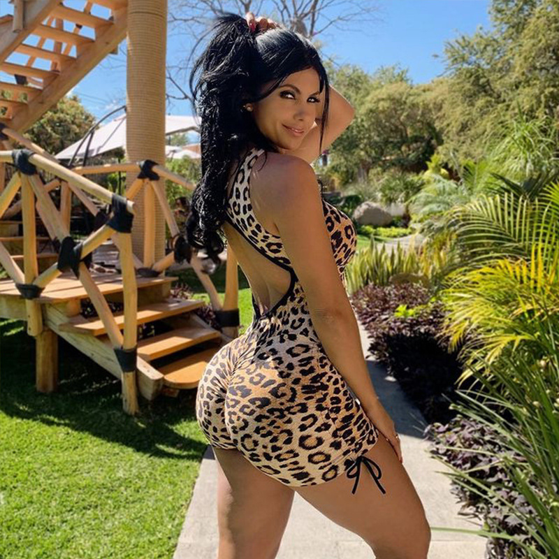 Wild Temptation Strappy Leopard Cutout Backless Romper  Castello Clothing Line   