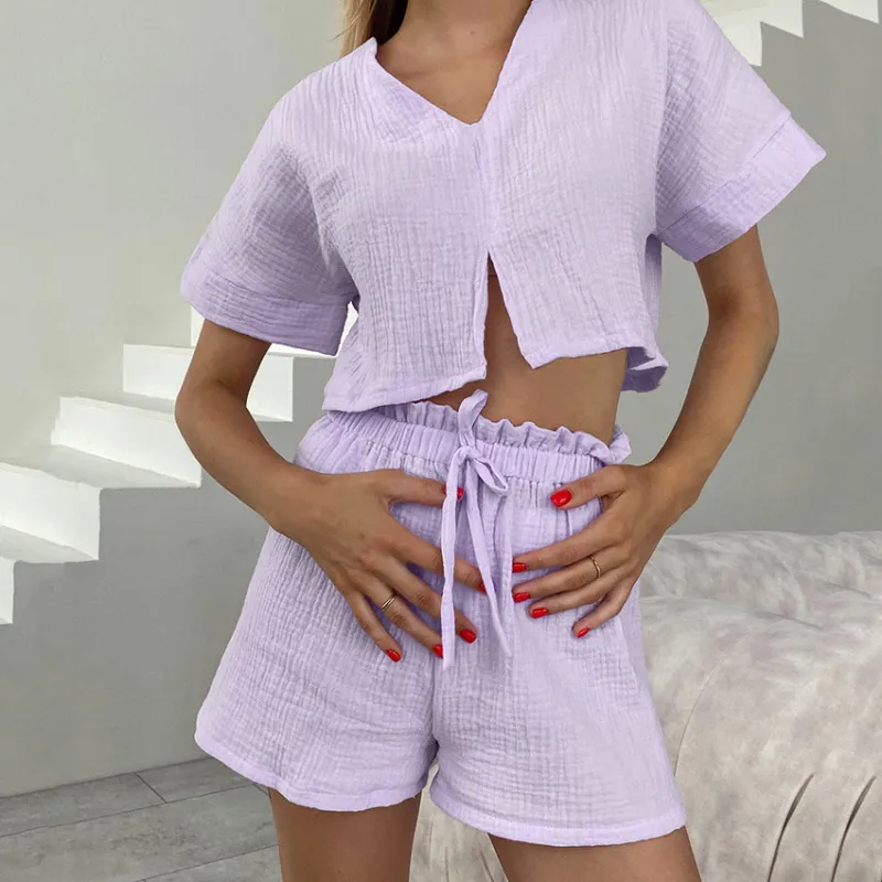 Effortless Breeze V-Neck Crop Two-Piece Lounge Set  Castello Clothing Line   
