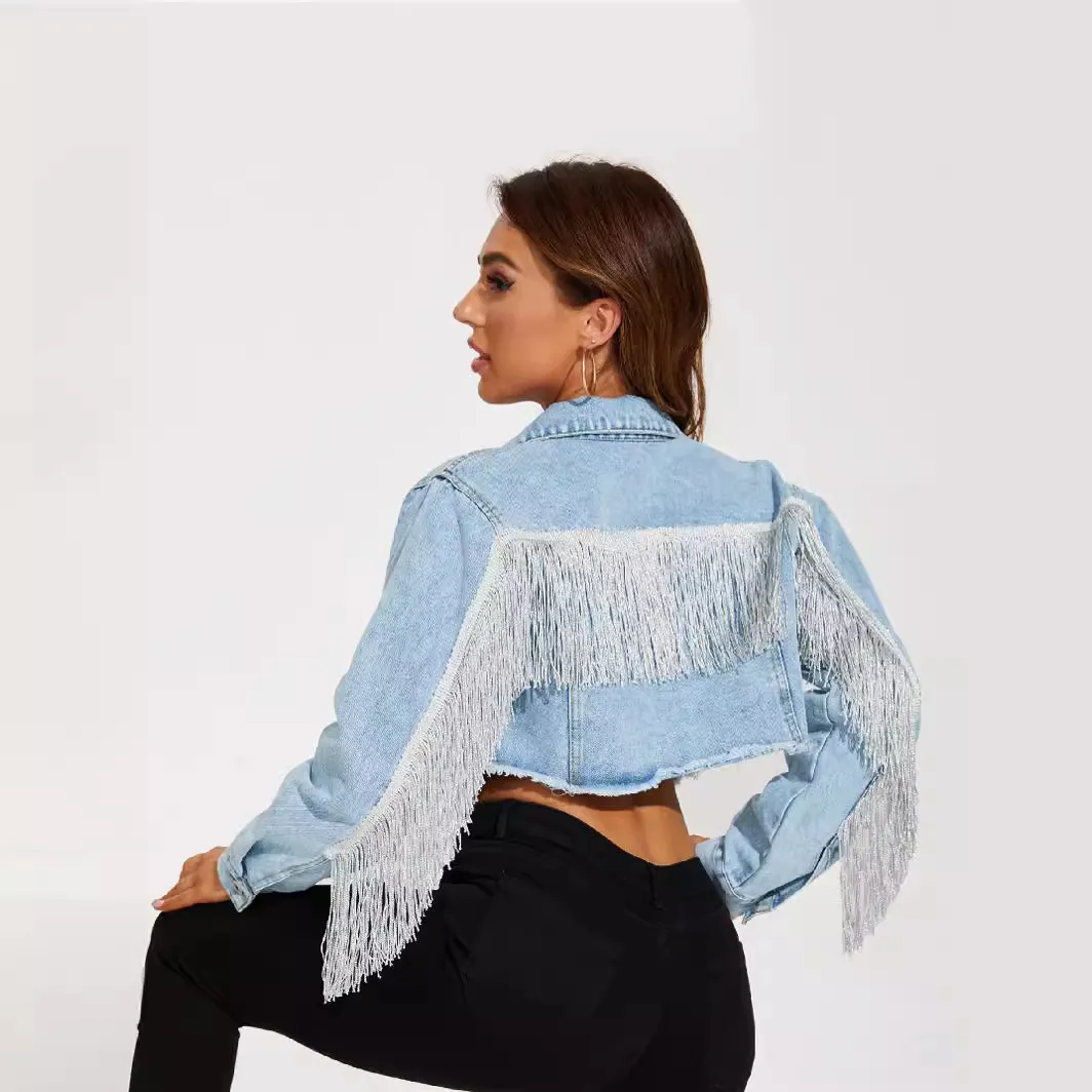 Feral Fringe Distressed Cropped Denim Jacket Castello Clothing Line