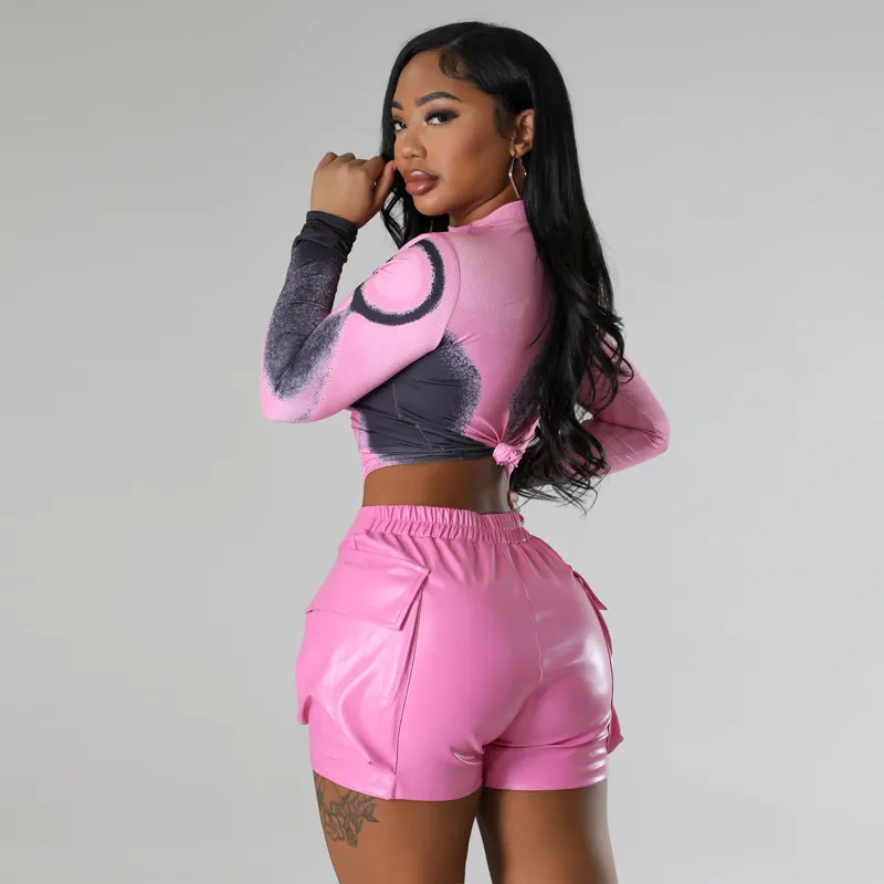 BoldCurve High Waist Faux Leather V-Cut Pocket Shorts  Castello Clothing Line   