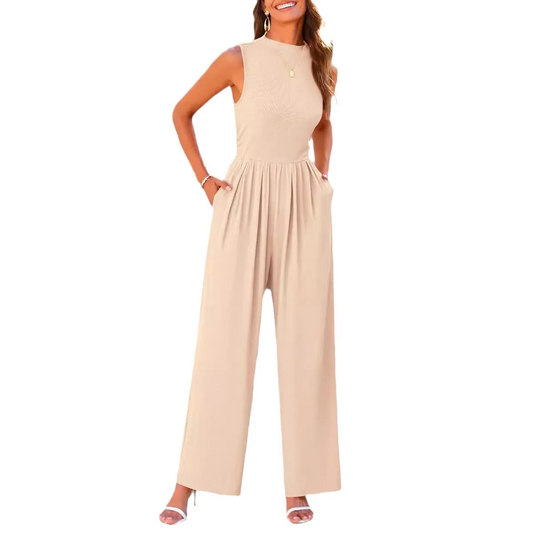 Thalia Sleeveless Ribbed Knit Gathered Wide Leg Jumpsuit women jumpsuits Castello Clothing Line