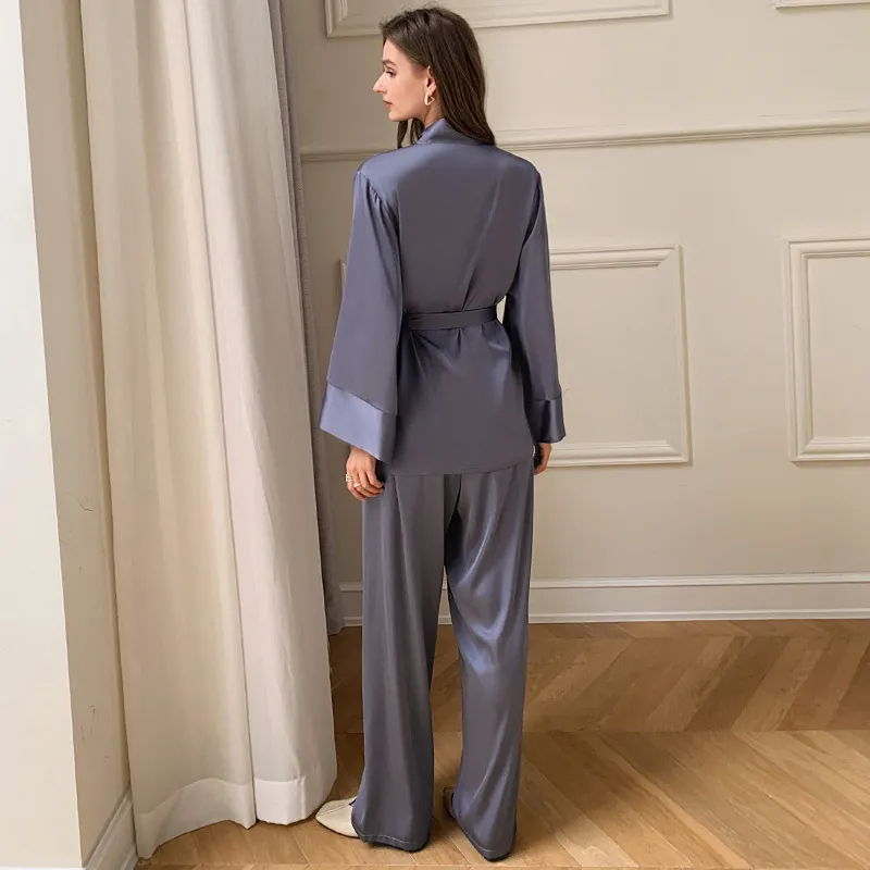Tranquil Kimono Belted Wide Leg Lounge Set  Castello Clothing Line   