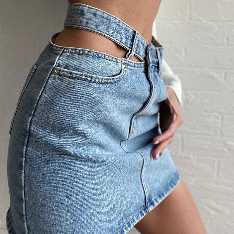 Double Take Cut-Out Denim Mini Skirt  Castello Clothing Line   