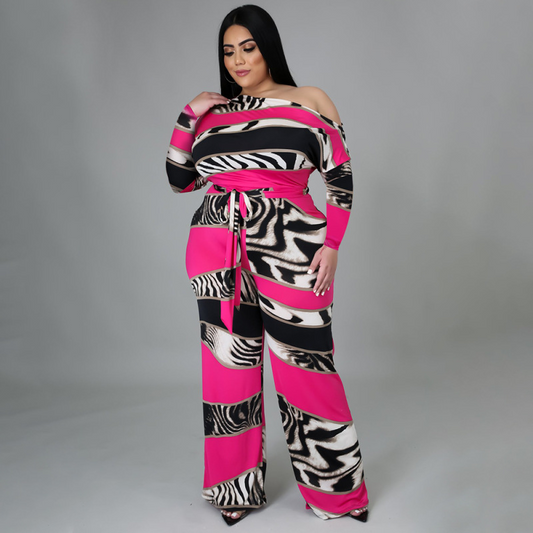 Peyton Plus Size One-Shoulder Printed Wide-Leg Jumpsuit women jumpsuits Castello Clothing Line