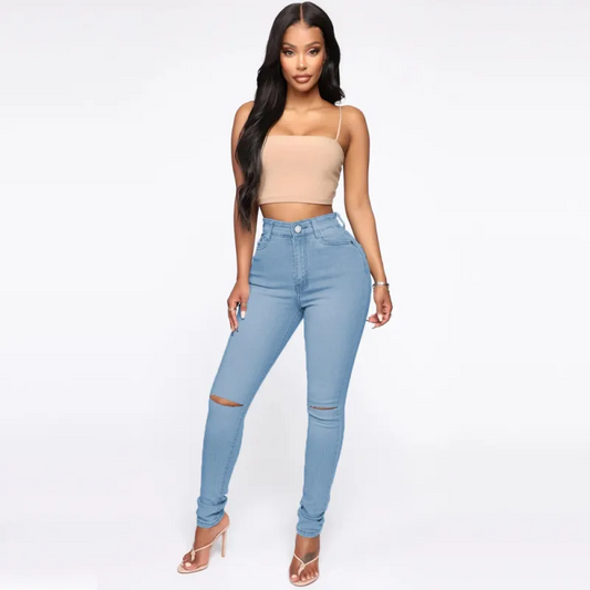 High Waist Ripped Skinny Jeans  Castello Clothing Line   