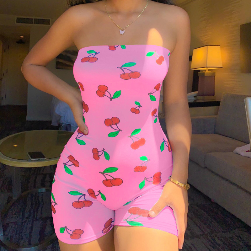 Cherry Pop Strapless Printed Romper  Castello Clothing Line   