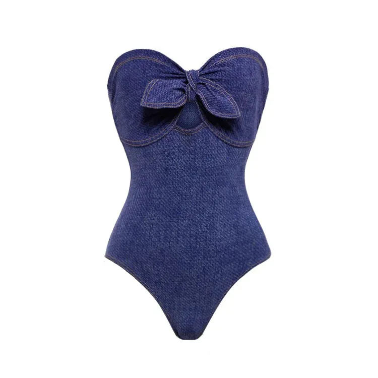 Willow Denim Strapless Bow Front One Piece Swimsuit one piece swimsuit Castello Clothing Line