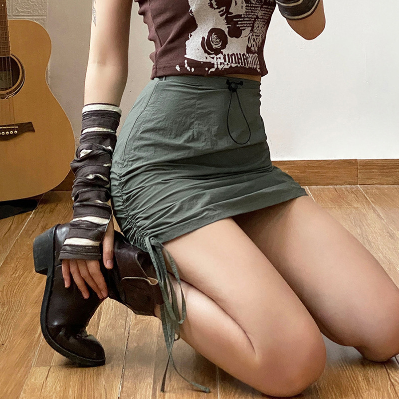 Drawstring Ruched Polyester Mini Skirt  Castello Clothing Line   