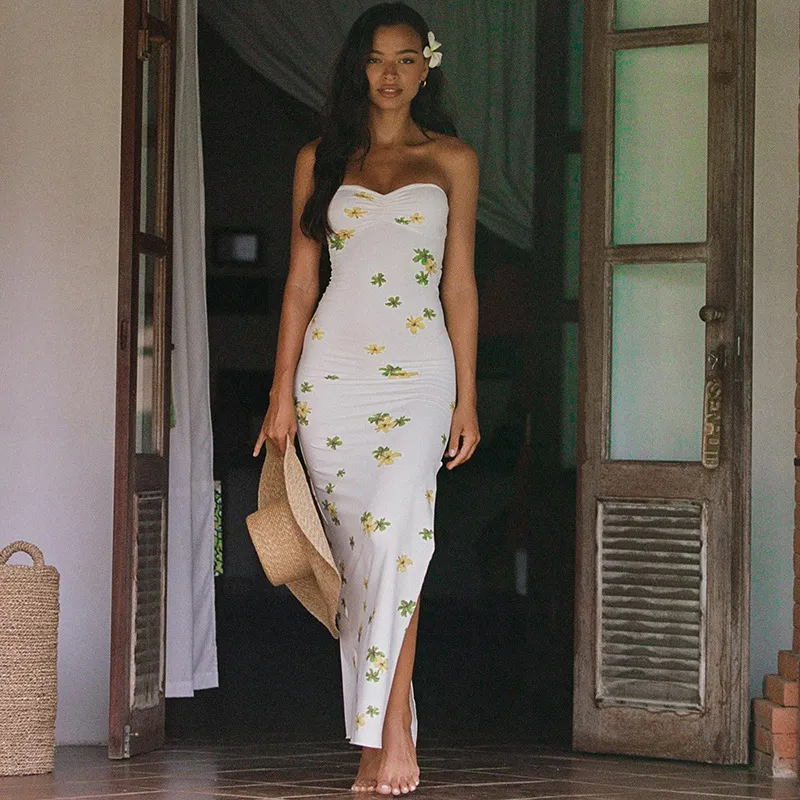 Isalyn Strapless Floral Sweetheart Maxi Dress maxi dress Castello Clothing Line