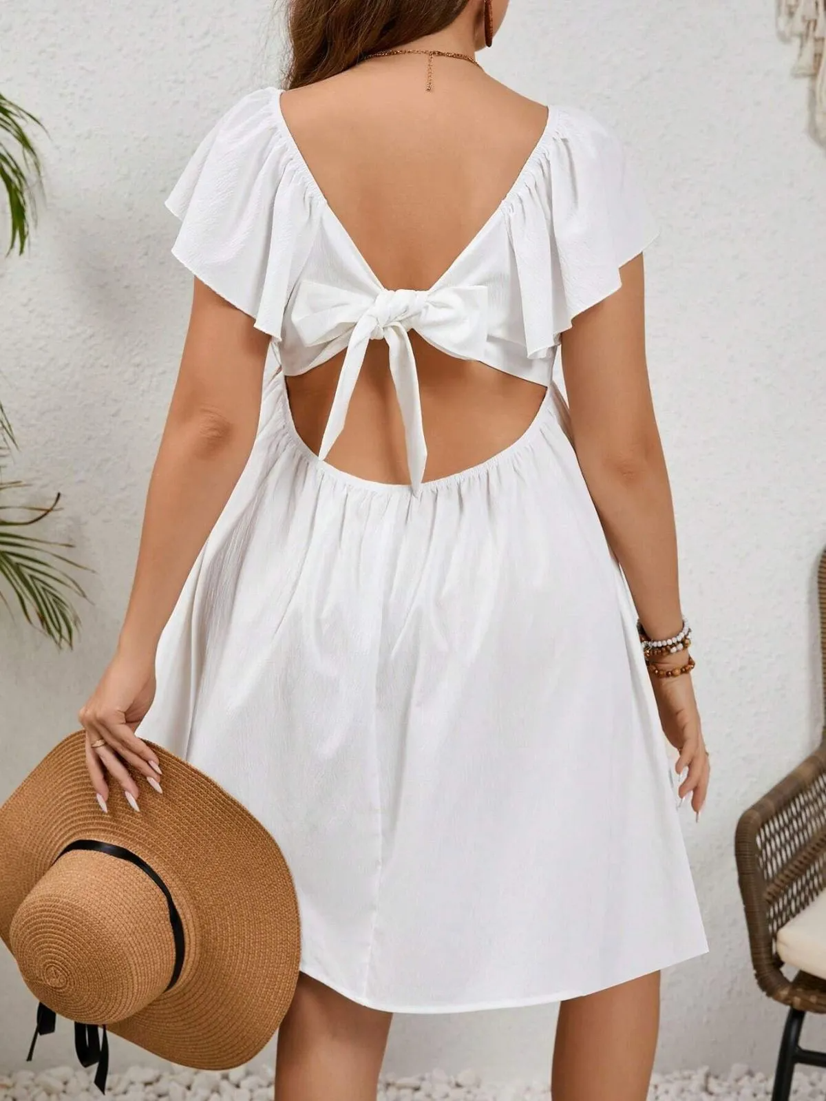 Astrid Plus Size Flutter Sleeve Open-Back Mini Dress Castello Clothing Line