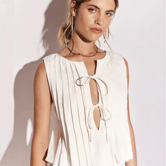 Poise Tie-Front Sleeveless Ruffle Hem Top Castello Clothing Line