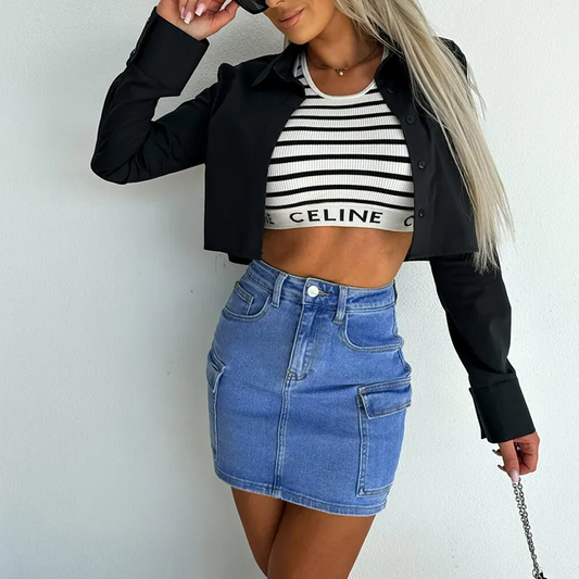 Pocket Play Denim Mini Skirt  Castello Clothing Line   