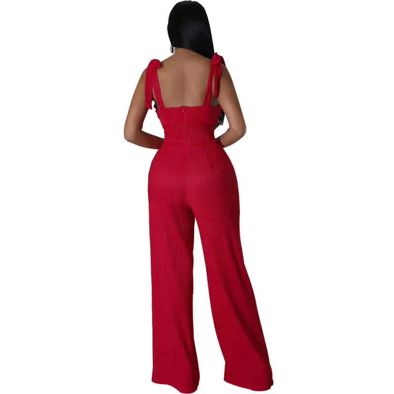 Julia Sleeveless Smocked Wide-Leg Jumpsuit women jumpsuits Castello Clothing Line