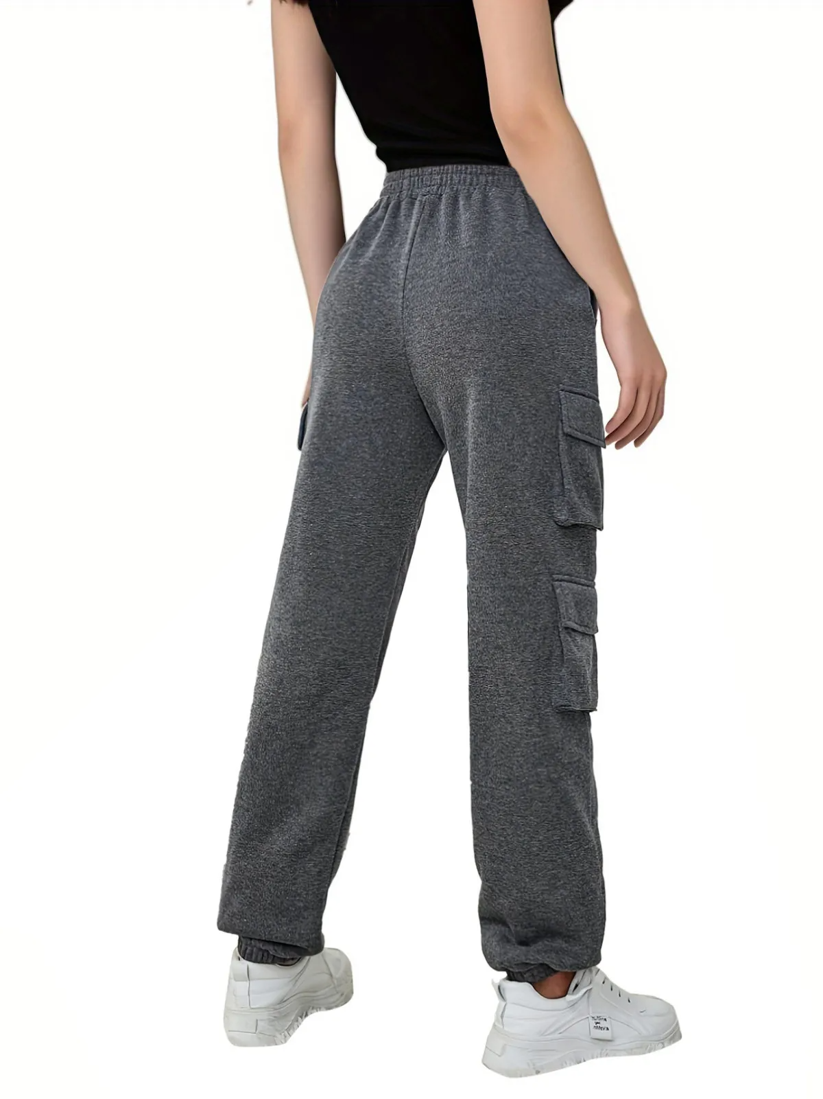 Grid High-Rise Elastic Waist Cargo Pocket Jogger Pants joggers Castello Clothing Line