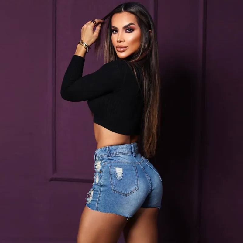 EdgeVibe High Rise Distressed Denim Shorts  Castello Clothing Line   