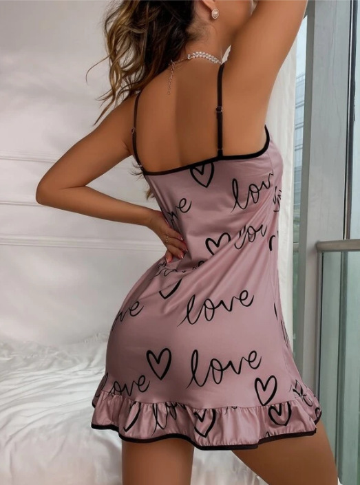 Heart Print Ruffle Nightie  Castello Clothing Line   