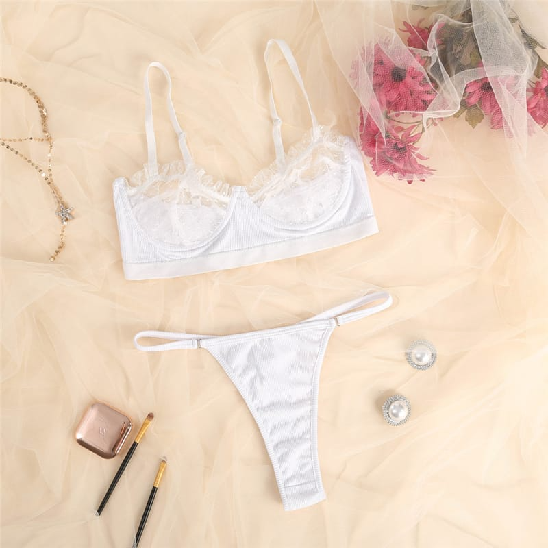 Polka Dot Lace Mesh Bra & Panty Set - Sheer Sexy Lingerie  Castello Clothing Line   