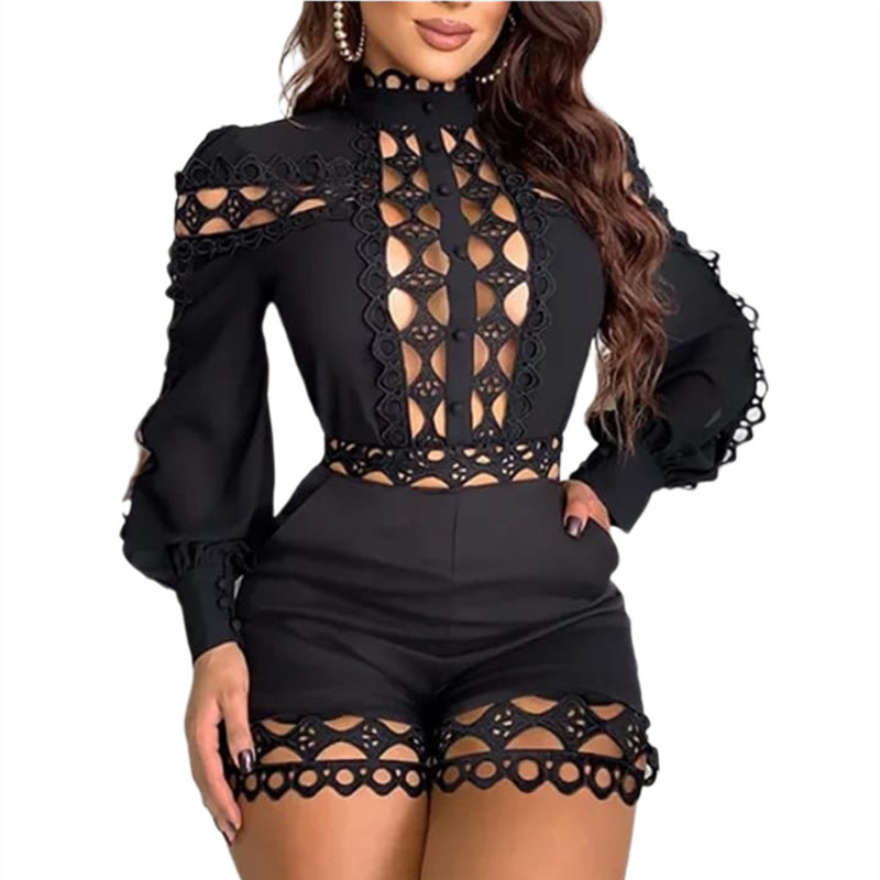 Lace Luxe Cutout Detail Long-Sleeve Romper  Castello Clothing Line   