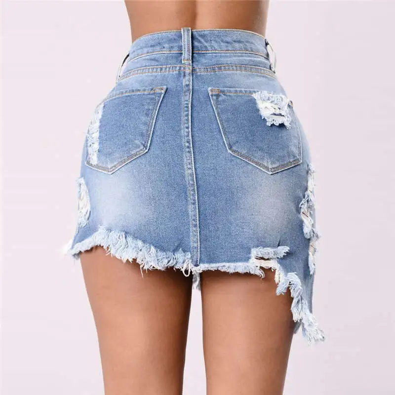 Dangerous Curves Distressed Denim Mini Skirt  Castello Clothing Line   