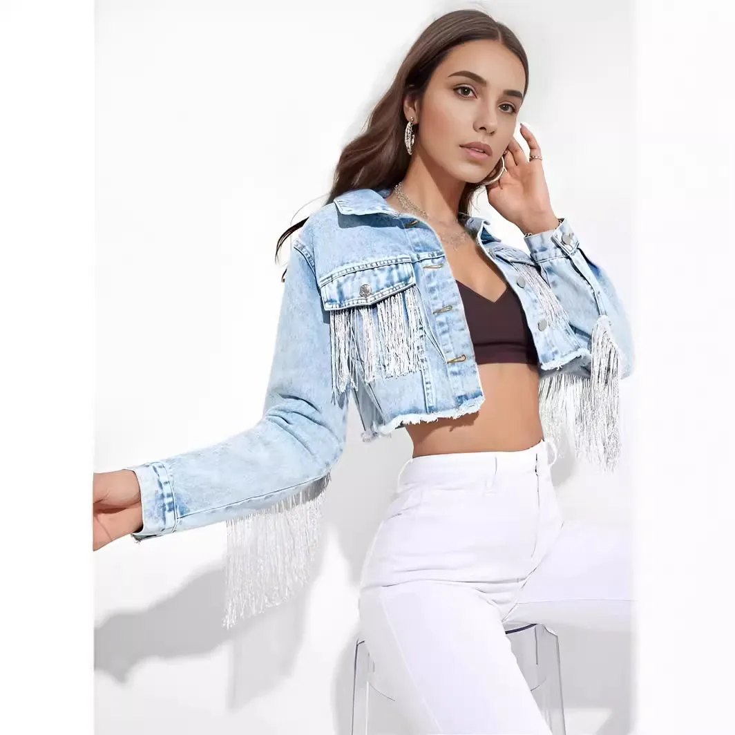 Feral Fringe Distressed Cropped Denim Jacket Castello Clothing Line