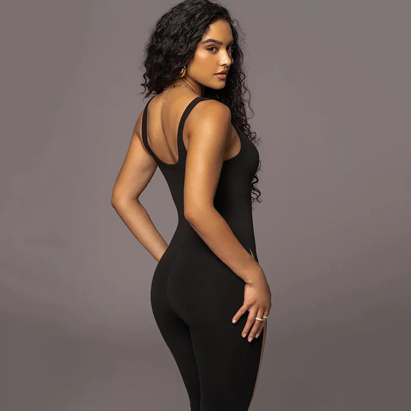 Morgan Sleeveless Sheer Mesh Panel Bodycon Jumpsuit bodycon jumpsuit Castello Clothing Line