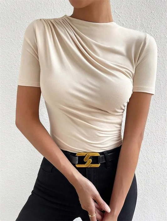 Tempt Short Sleeve Ruched Bodysuit  Castello Clothing Line   