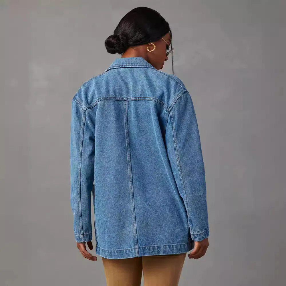 Aspire Oversized Long Sleeve Denim Blazer Jacket Castello Clothing Line