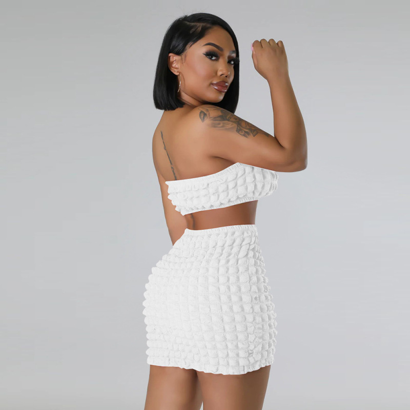 Bandeau Top & Mini Skirt Set - Slim Fit with Metal Buckle Detail  Castello Clothing Line   