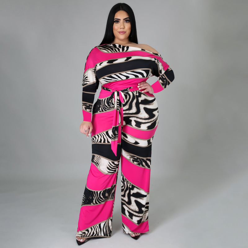Peyton Plus Size One-Shoulder Printed Wide-Leg Jumpsuit women jumpsuits Castello Clothing Line