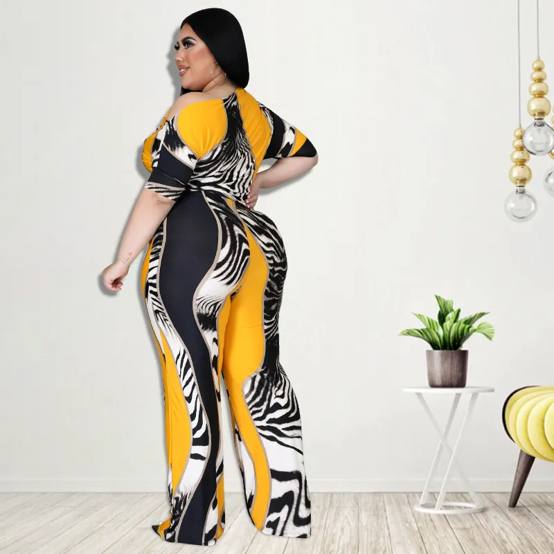 Jovie Plus Size Off-Shoulder Zebra Print Wide Leg Jumpsuit women jumpsuits Castello Clothing Line