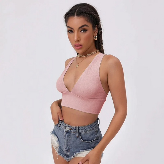 Vibe Check Plunge Ribbed Crop Top  Castello Clothing Line   
