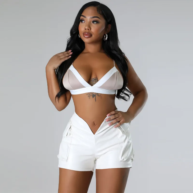 BoldCurve High Waist Faux Leather V-Cut Pocket Shorts  Castello Clothing Line   