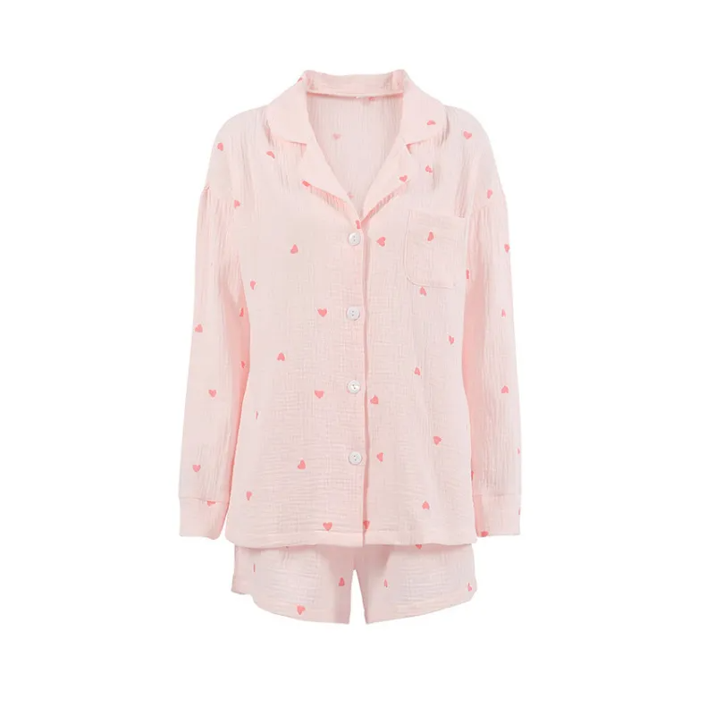 Heartbreaker Button-Up Crinkle Pajama Lounge Set  Castello Clothing Line   