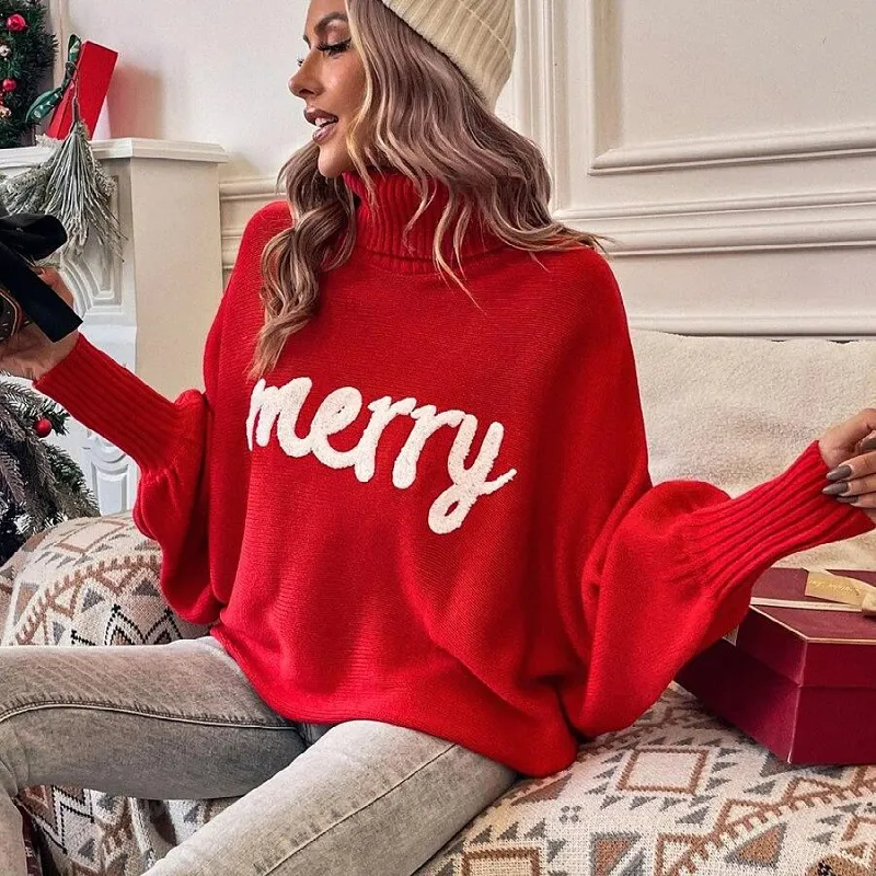 Merry Spirit Turtleneck Oversized Knit Sweater Castello Clothing Line