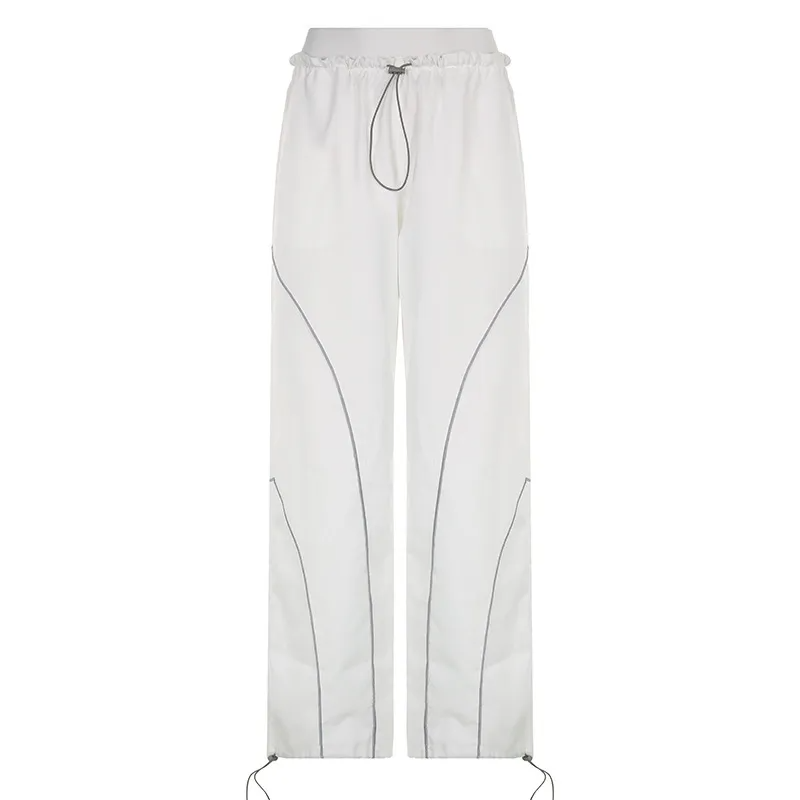 Nitro High-Rise Elastic Waist Wide-Leg Contrast Stitch Pants Castello Clothing Line