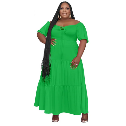 Lorelei Plus Size Off-Shoulder Puff Sleeve Tiered Maxi Dress maxi dress Castello Clothing Line