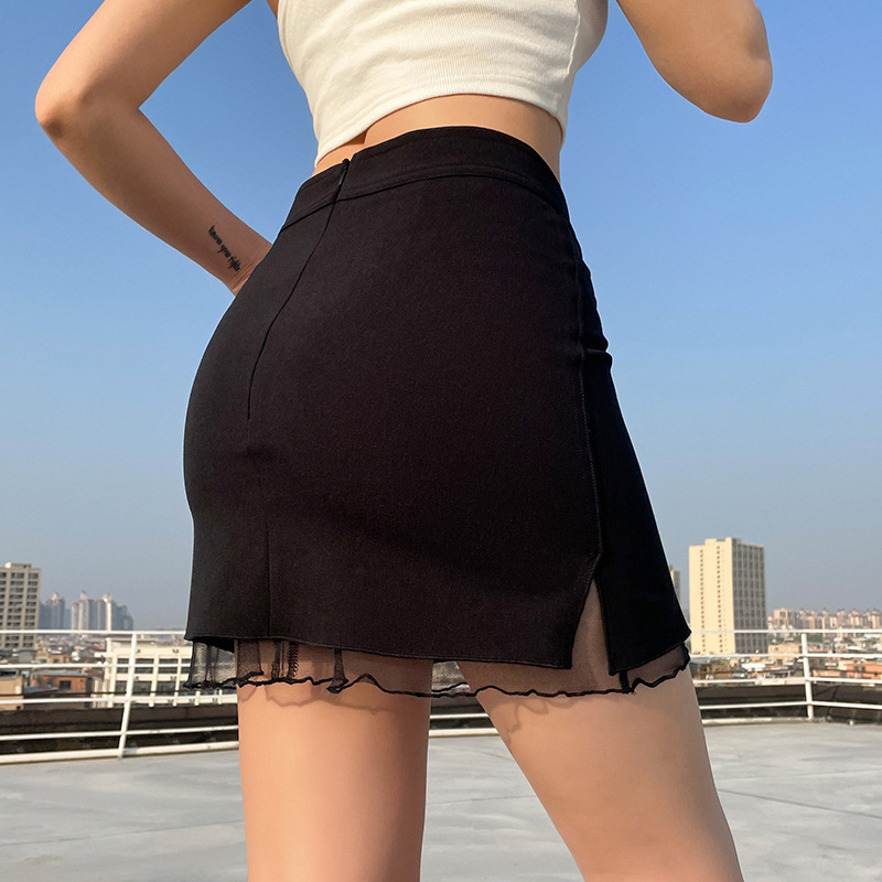 Low Rise Layered Mini Skirt with Front Slits - Polyester/Spandex Material - Slim Fit  Castello Clothing Line   