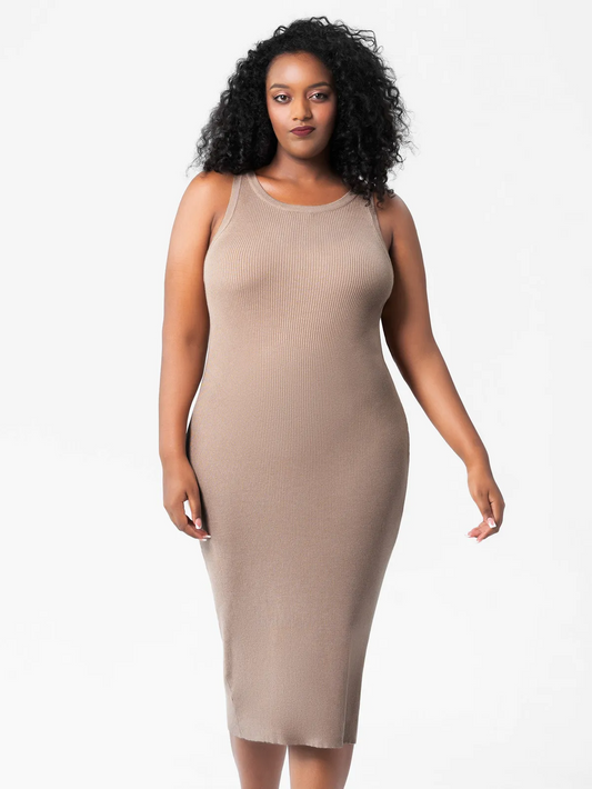 Lena Plus Size Sleeveless Ribbed Bodycon Midi Dress midi dress Castello Clothing Line