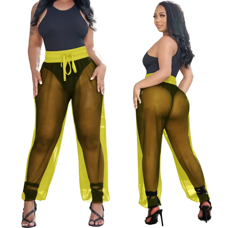 Bare All High-Waisted Sheer Mesh Wide-Leg Pants pants Castello Clothing Line