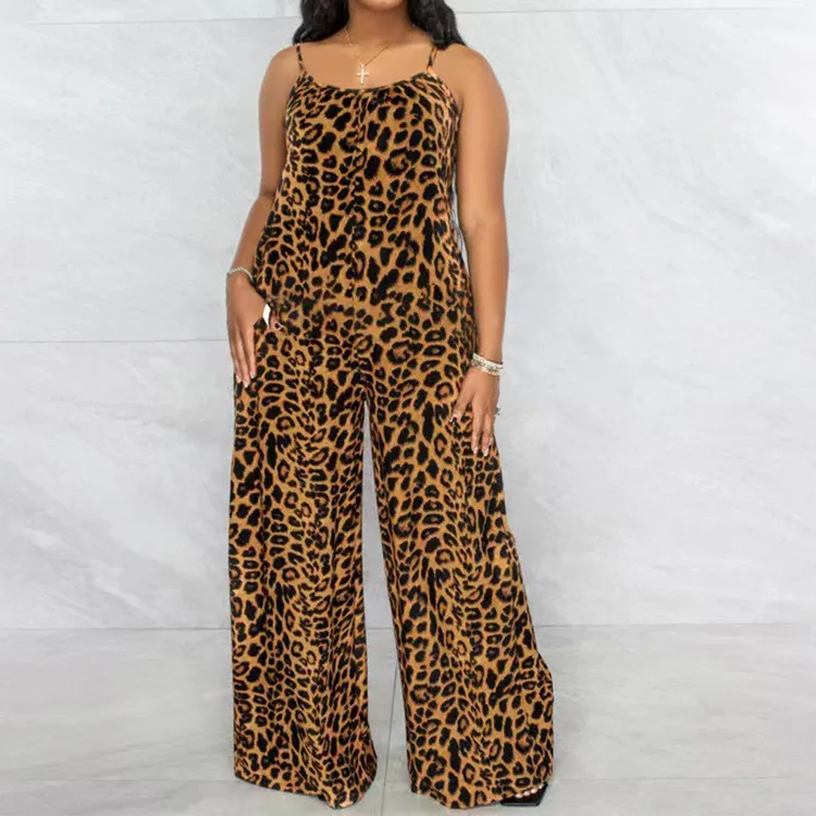 Asha Spaghetti Strap Leopard Print Wide Leg Jumpsuit women jumpsuits Castello Clothing Line