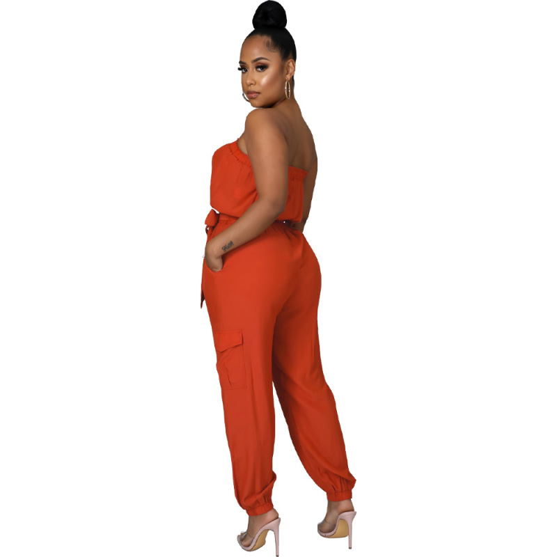 Talia Strapless Tie Waist Cargo Jogger Jumpsuit women jumpsuits Castello Clothing Line