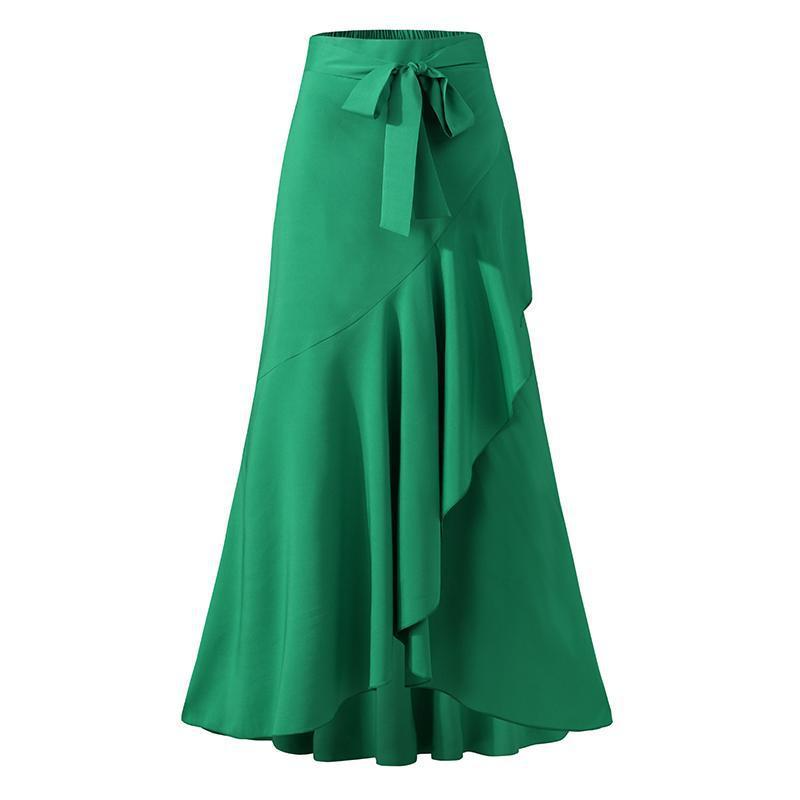 High Waist Ruffle Maxi Skirt - Elegant Fishtail Style, Polyester Fiber Material  Castello Clothing Line   